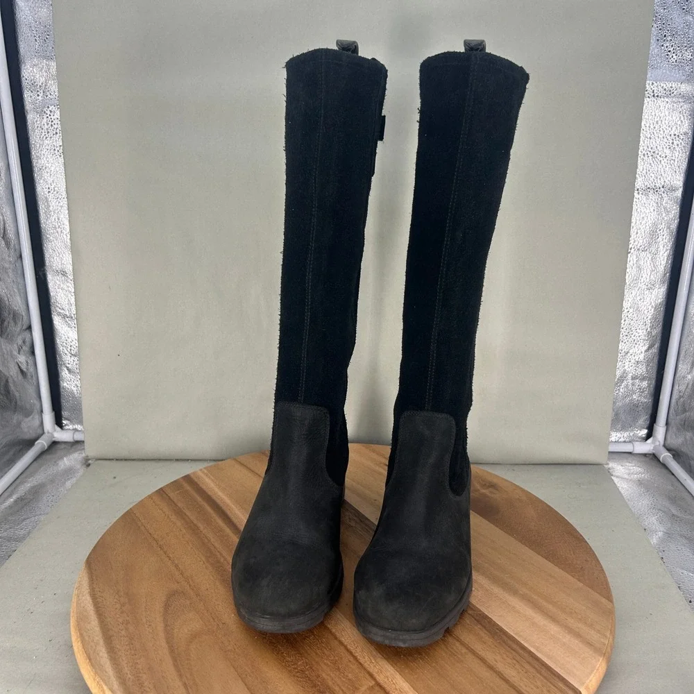 Sorel Danica Tall Black Leather Suede Riding Boots NL2740-011 Womens Size 7.5